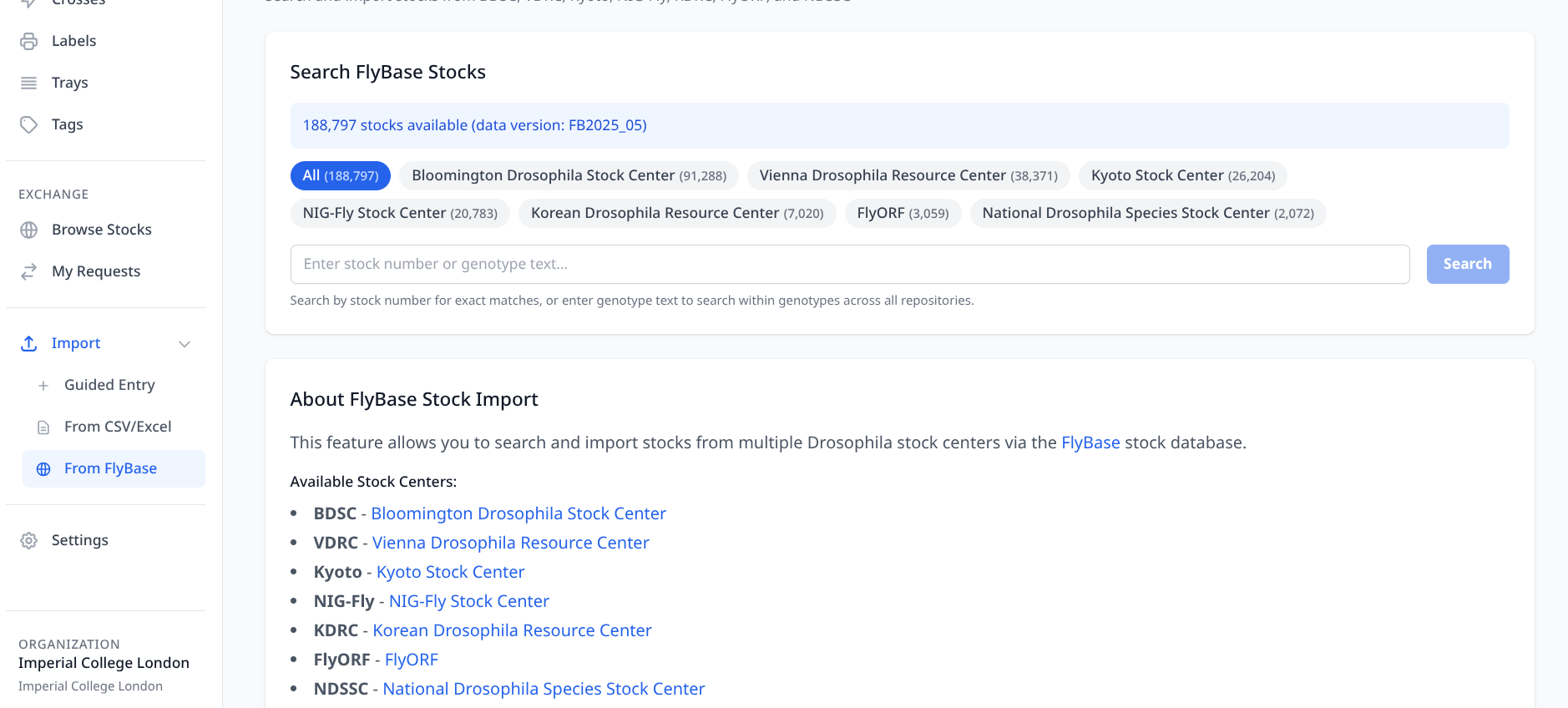 FlyBase stock search